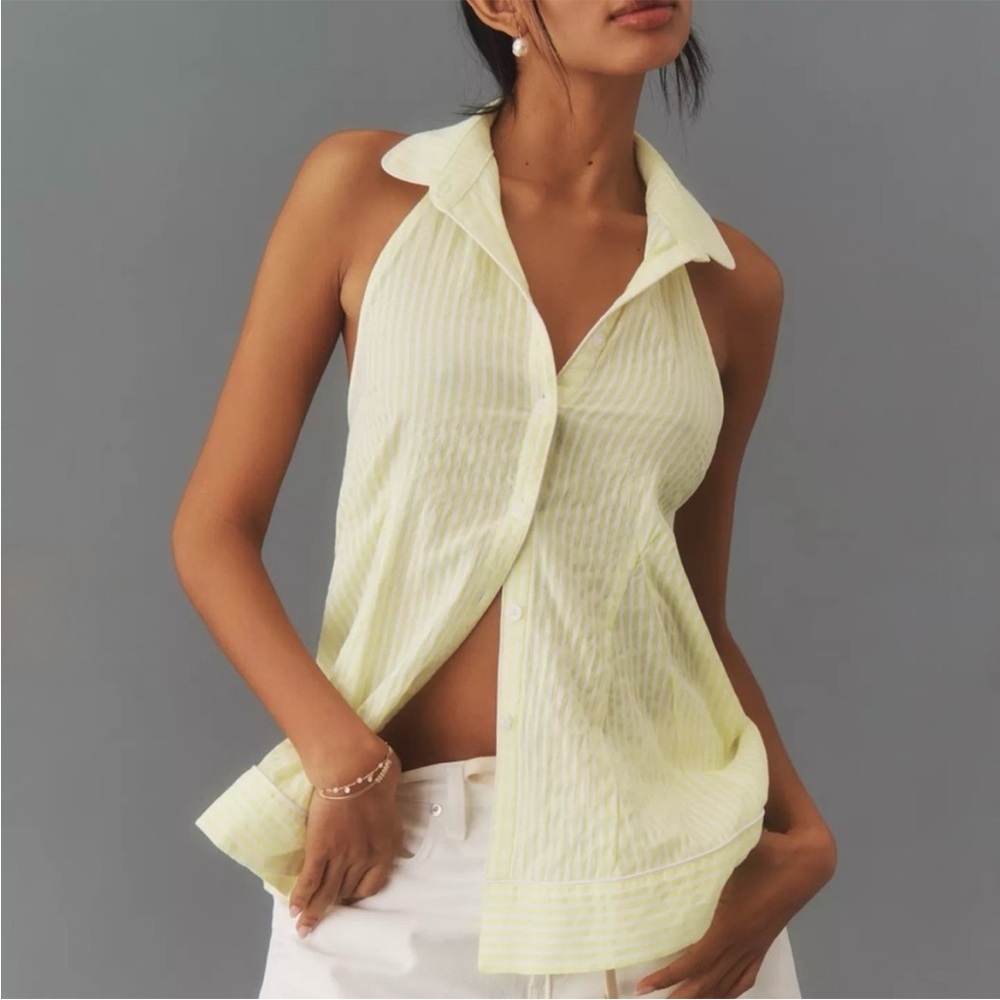 Anthropologie Button-Front Stripped Halter Swing Top Size Medium